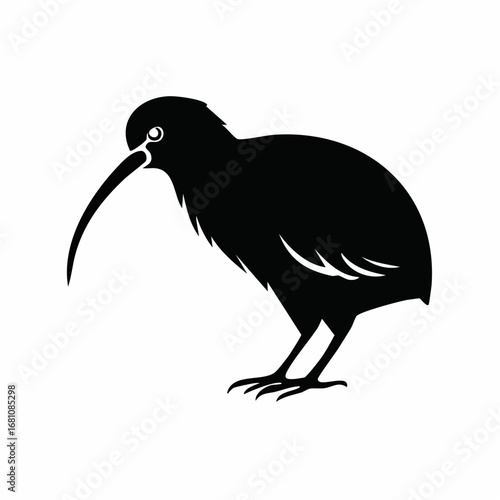 kiwi bird black silhouette vector, Simple silhouette Design vector icon with white background. Wild bird