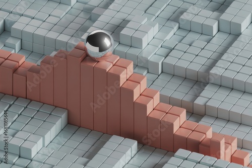 Abstract geometric landscape with sphere and steps a futuristic 3d render