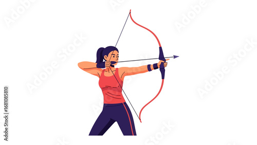 Archery Target Practice: An archer, eyes focused, takes aim with a bow and arrow.