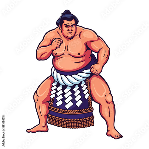 The Stoic Sumo Wrestler: A robust sumo wrestler, poised and powerful, embodies the strength and tradition of the sport with a focused intensity, ready for the match.