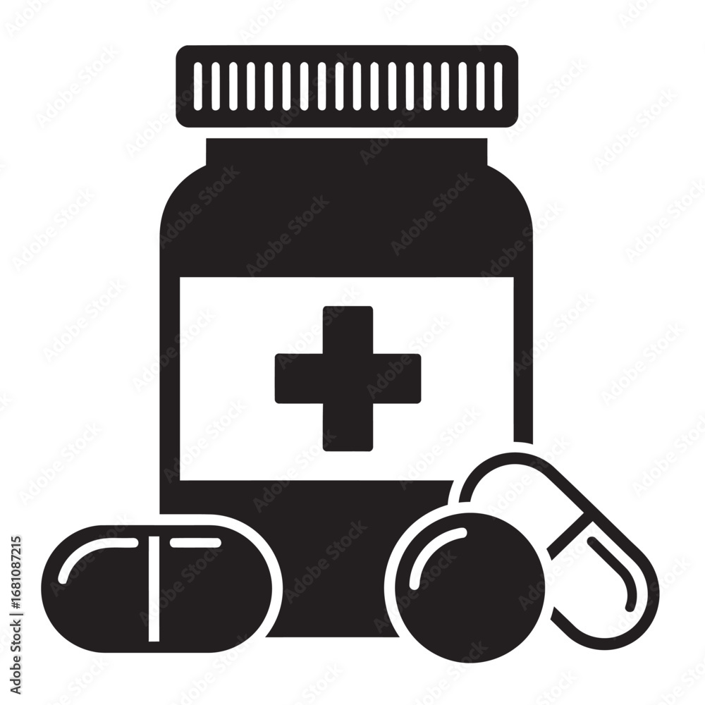 Obraz premium black and white silhouette of medicine vector on white background