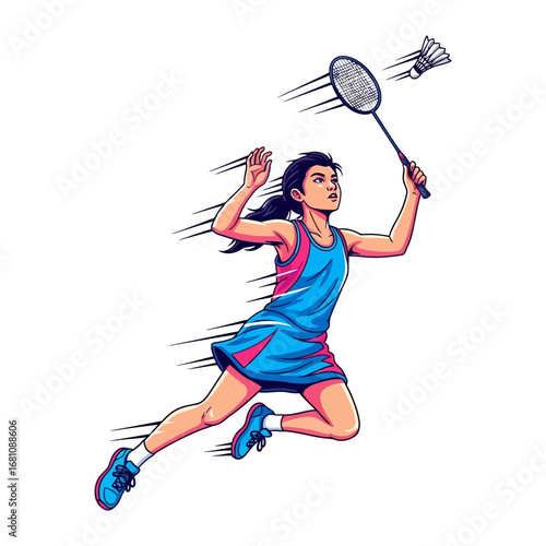 Shuttlecock Smash: A dynamic illustration showcases a badminton player in action, poised to strike the shuttlecock with power and precision.