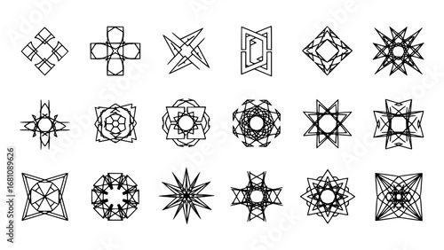 Intricate geometric patterns and abstract symbols
