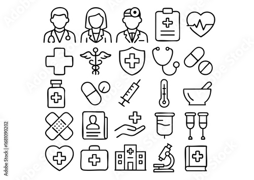 Doctor & Medical Job Icon Set, Healthcare Tools and Hospital Vector Collection, Professional Medicine & Treatment Symbols