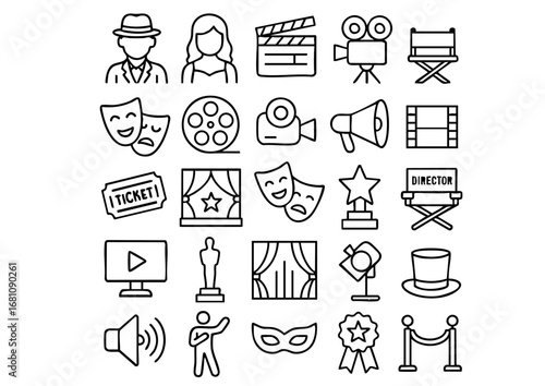Actor & Entertainment Industry Icon Set, Theater and Film Performance Vector Collection, Cinema, Stage & Award Symbols