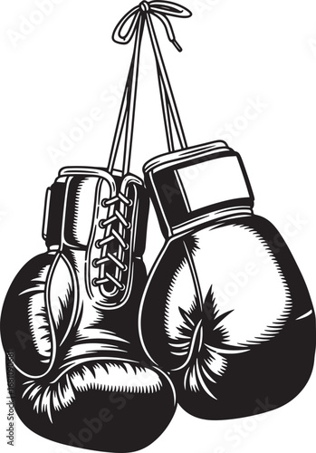 Vector art of pair of boxing gloves hanging by laces