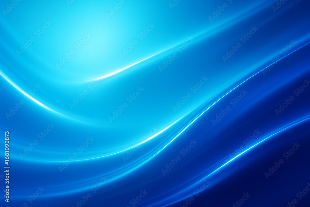 Fototapeta premium Deep gradient blue layered waves flowing horizontally creating luminous glowing abstract background pattern