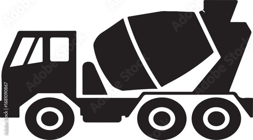 Black concrete mixer truck icon construction vehicle industrial equipment