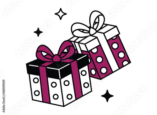 solated open pink gift box with gold ribbon bow for birthday christmas valentine present surprise