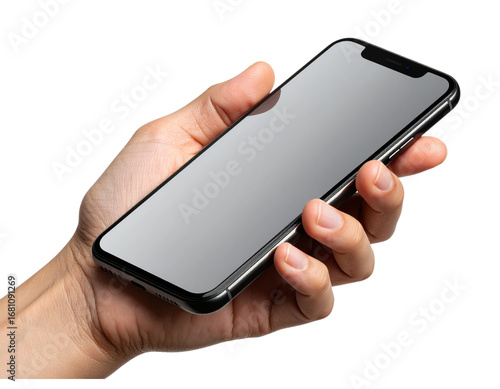 Side View of Hand Gripping Mobile Phone with Visible Buttons, Isolated PNG