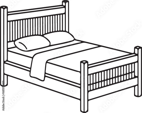 Wooden bed with pillows and blanket bedroom furniture