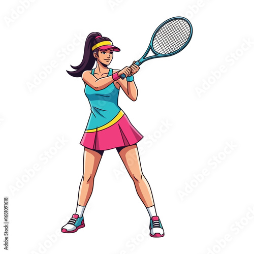 Tennis Player in Action: Capturing the grace and precision of a female tennis player mid-stroke, ready to return the ball.