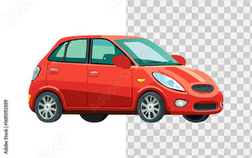 Vector illustration of a modern red compact hatchback car. Side view of a generic city vehicle isolated for creative design projects