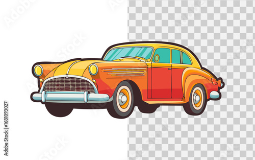 Colorful vintage car vector illustration. Isolated classic automobile graphic with a bright orange and red color scheme for retro design