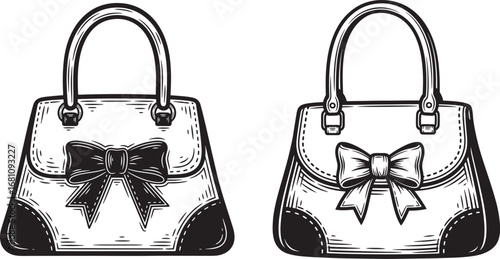 Vector art of two vintage handbags with bows