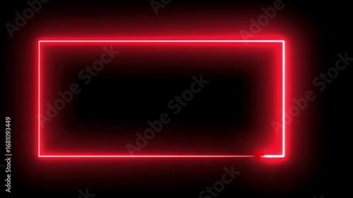 Abstract Red Neon Rectangle Frame on Black Background