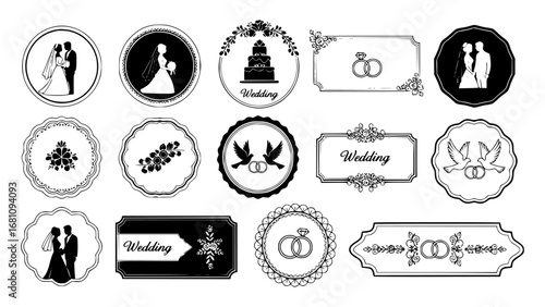 Set of wedding icons and symbols