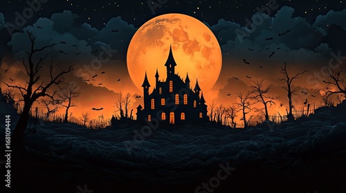 Haunted Castle Halloween Night Landscape
