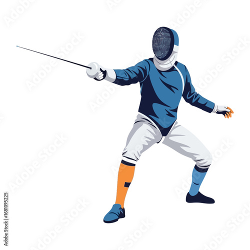 The Fencer's Precision: A poised fencer, masked and focused, in a dynamic stance, brandishing a foil. The vibrant design captures the focus of the individual involved in the sport.