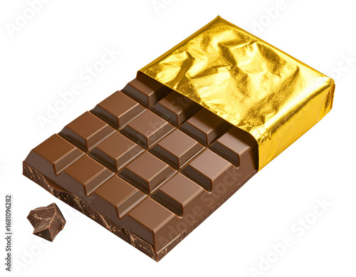 Luxury Dubai chocolate bar with golden wrapper isolated on transparent background