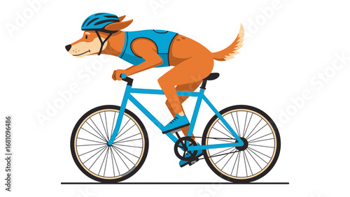 Canine Cyclist: A determined dog, decked out in cycling gear, expertly rides a bicycle, embodying the spirit of active leisure.