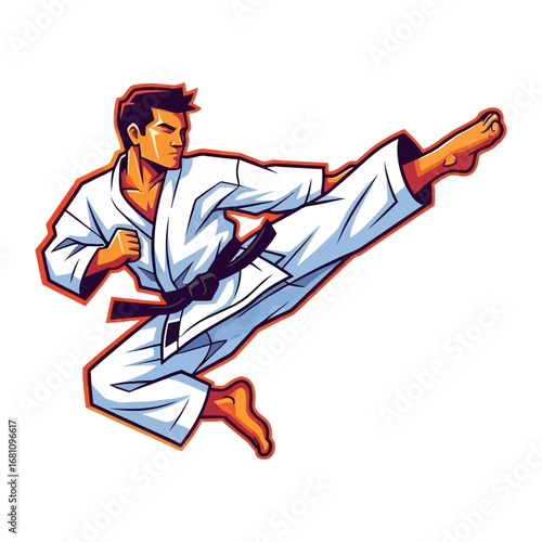Karate Fighter in Action: A dynamic illustration of a karate fighter executing a powerful kick, capturing the essence of martial arts.
