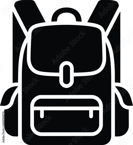 Black and White Backpack Icon.