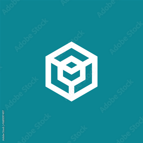 Hexagon Geometric Cube Logo Design Vector Template