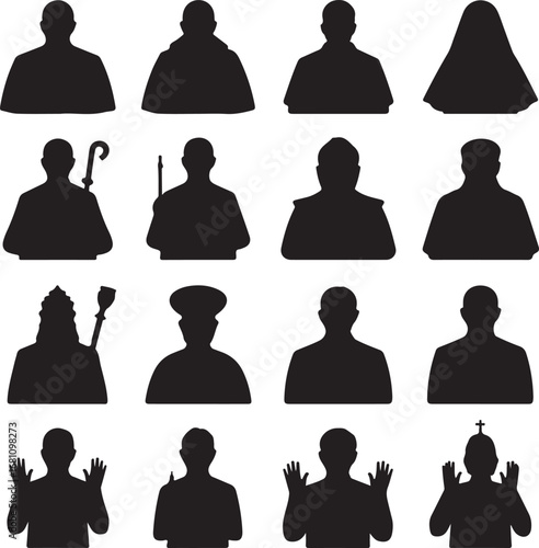 Religious figures icons clergy pope bishop priest nun monk religious leaders vector illustration