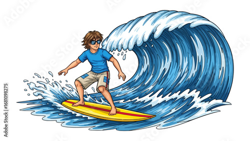 Surfer Surfing Wave: Witness the thrill of surfing, capturing the energy and grace of a surfer effortlessly riding a powerful wave, embracing the sun-kissed adventure of the beach lifestyle.