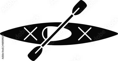 Black Kayak with Paddle Icon Water Sport Equipment.