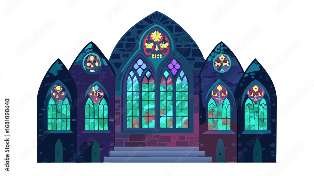 Fototapeta premium Vector art of beautiful gothic church with stained glass windows