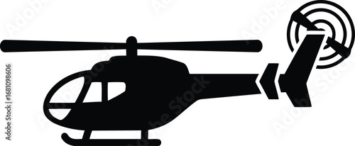 Black Silhouette Helicopter Icon Illustration.
