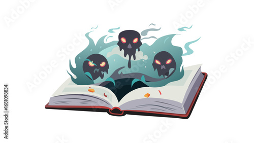 Vector art of open book with skulls and smoke