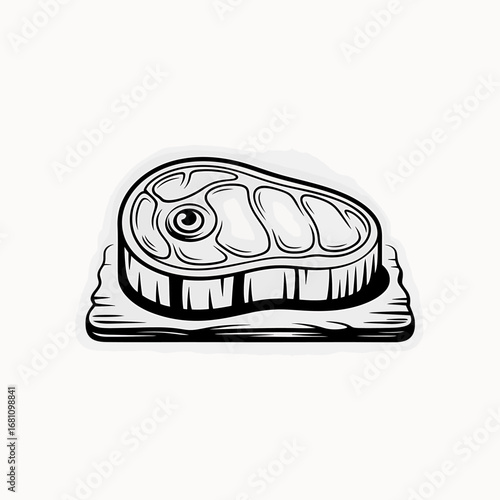 Delicious Steak A minimalist line drawing of a succulent steak on a wooden board, perfect for food-related designs