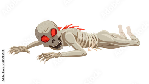 Vector art of cartoon skeleton with red eyes crawling