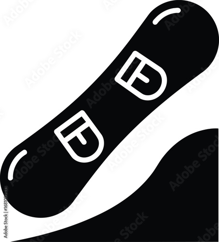 Black Snowboard Icon Descending a Slope.