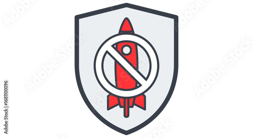 An anti-missile defense shield icon with a red rocket crossed out, representing protection and security.