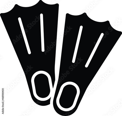Diving Fins Black and White Icon.