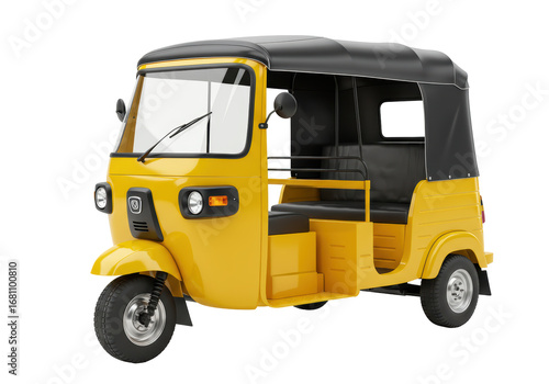 Isolated Yellow Autorickshaw Three-Wheeler Taxi Cab Vehicle Auto Rickshaw Transport Car Rendered Image