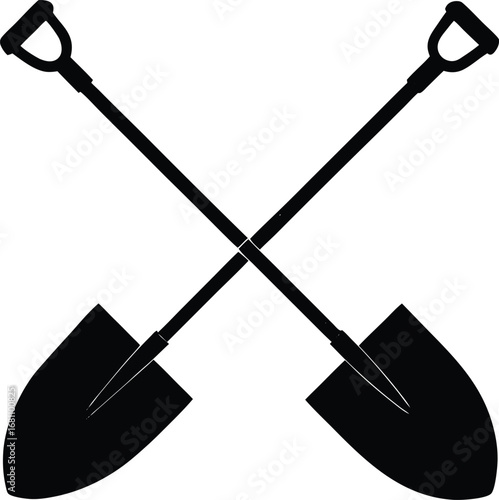 Crossed spade and shovel silhouette for gardening and construction projects