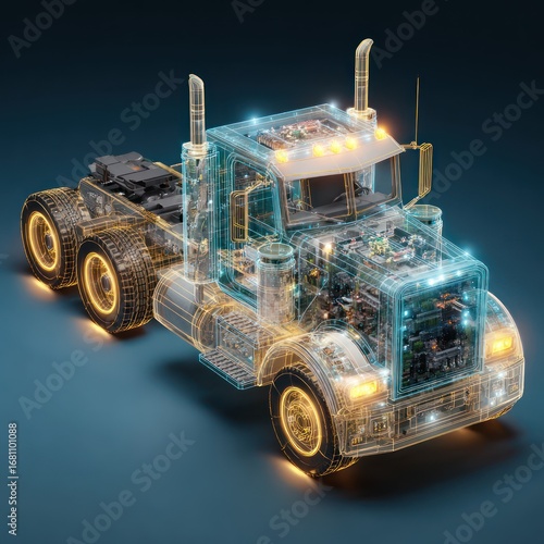 Digital semi truck internal components