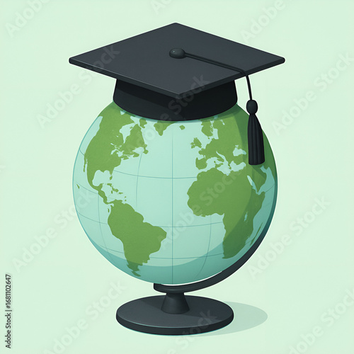 Globe With Graduation Cap Representing International Education and Global Learning