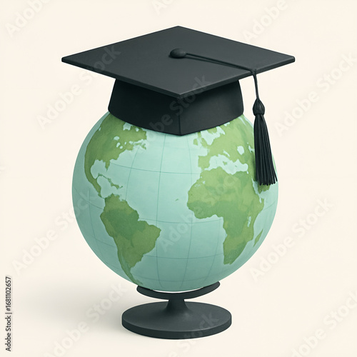 Globe Wearing Graduation Cap Representing Global Education and Academic Success