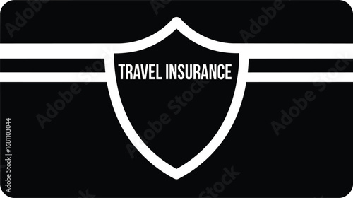 Travel Insurance Shield Icon on Black Background.