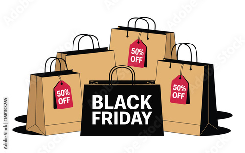Black friday shopping bags with discount tags
