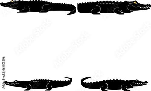 Alligator Silhouette Clipart Four Variations for Design Projects