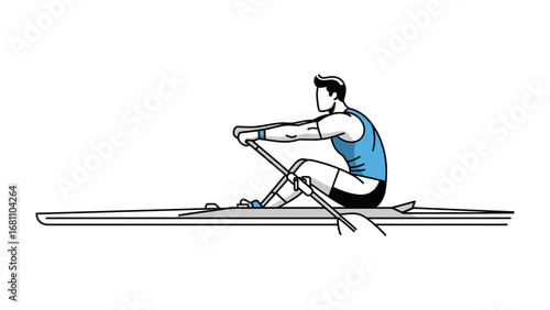 Rowing Athlete's Precision: A focused athlete demonstrates impeccable form while rowing a sleek sculling boat, exemplifying discipline and the pursuit of athletic excellence.