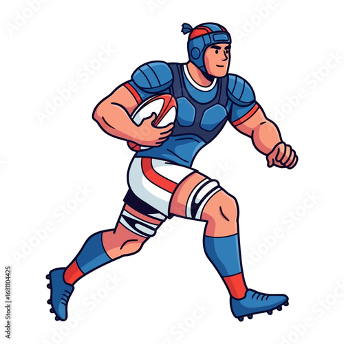 Rugby Player's Pursuit: A dynamic illustration of a rugby player in action, sprinting with the ball. This vibrant artwork encapsulates the energy and excitement of sports.
