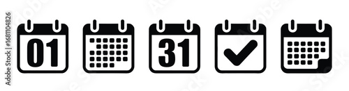 Five calendar icons representing dates and tasks